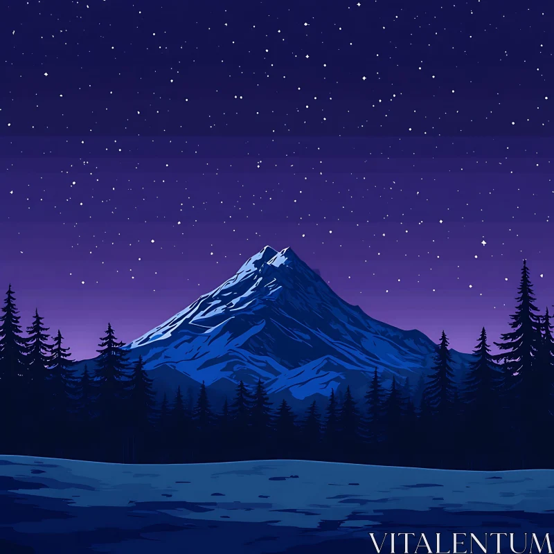 Night Sky Mountain View AI Image