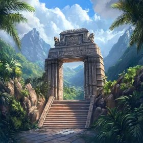 Stone Arch Ruins in Tropical Jungle