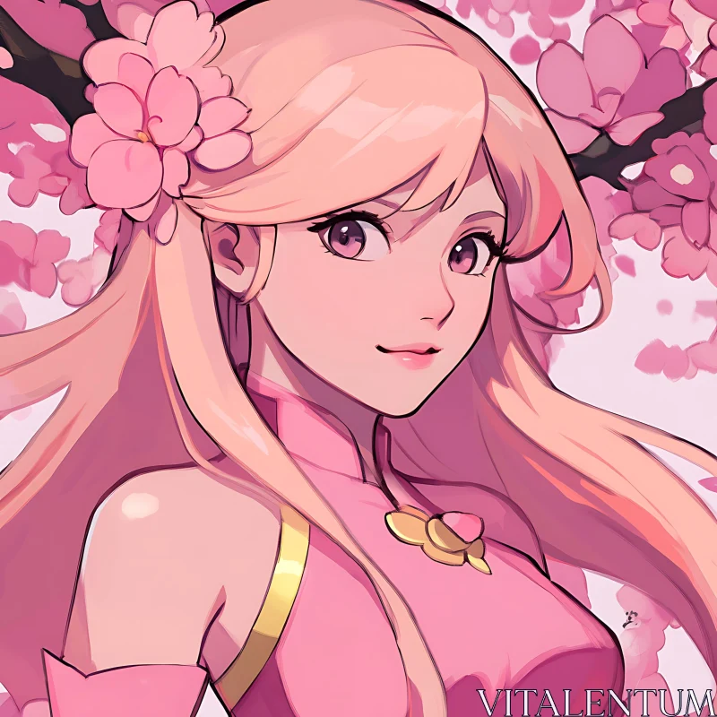 Cherry Blossom Themed Anime Girl AI Image