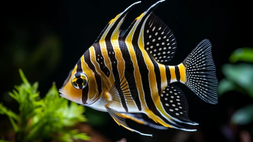 Black and Yellow Striped Fish in Aquarium - Junglecore Tropical Scene