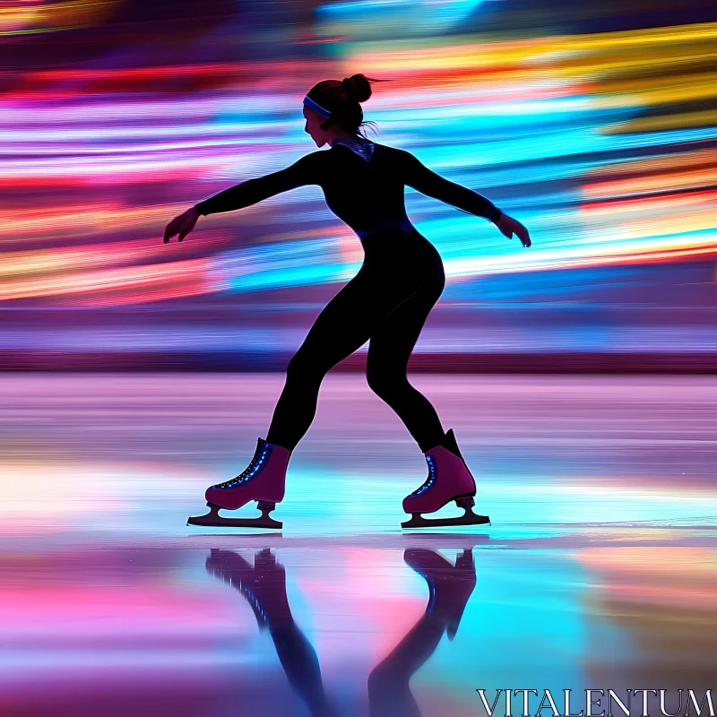 Graceful Figure Skater in Motion on Colorful Ice AI Generated Picture AI Image