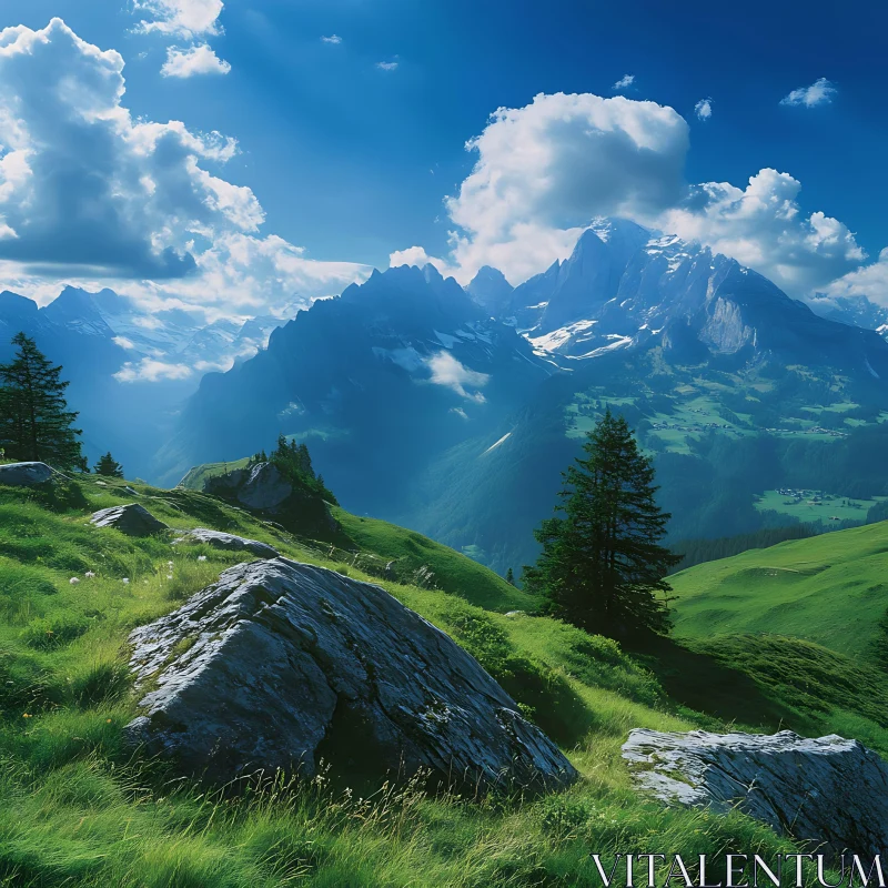 Alpine Landscape with Rolling Hills AI Image