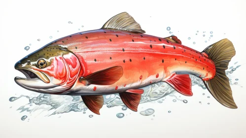 Red Salmon Illustration with Bold Colors and Heavy Shading