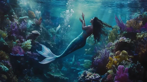 Underwater Mermaid in Coral Reef