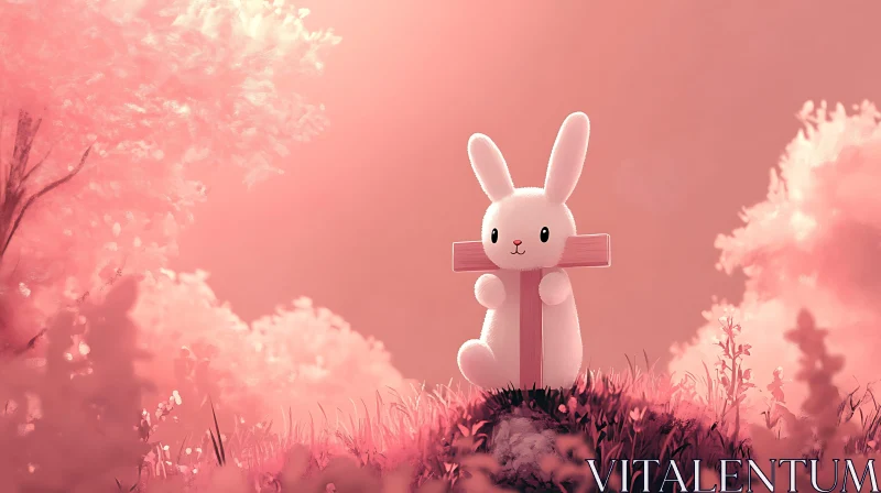 Whimsical Bunny in Pink Paradise AI Image