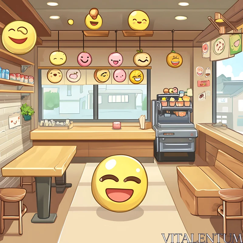 Emoji-Themed Cafe Interior Artwork AI Image