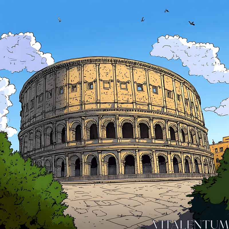AI ART Iconic Colosseum Under Blue Skies