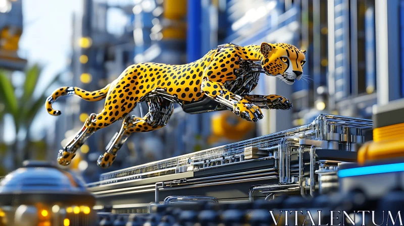 AI ART Mechanical Cheetah in Technological Landscape