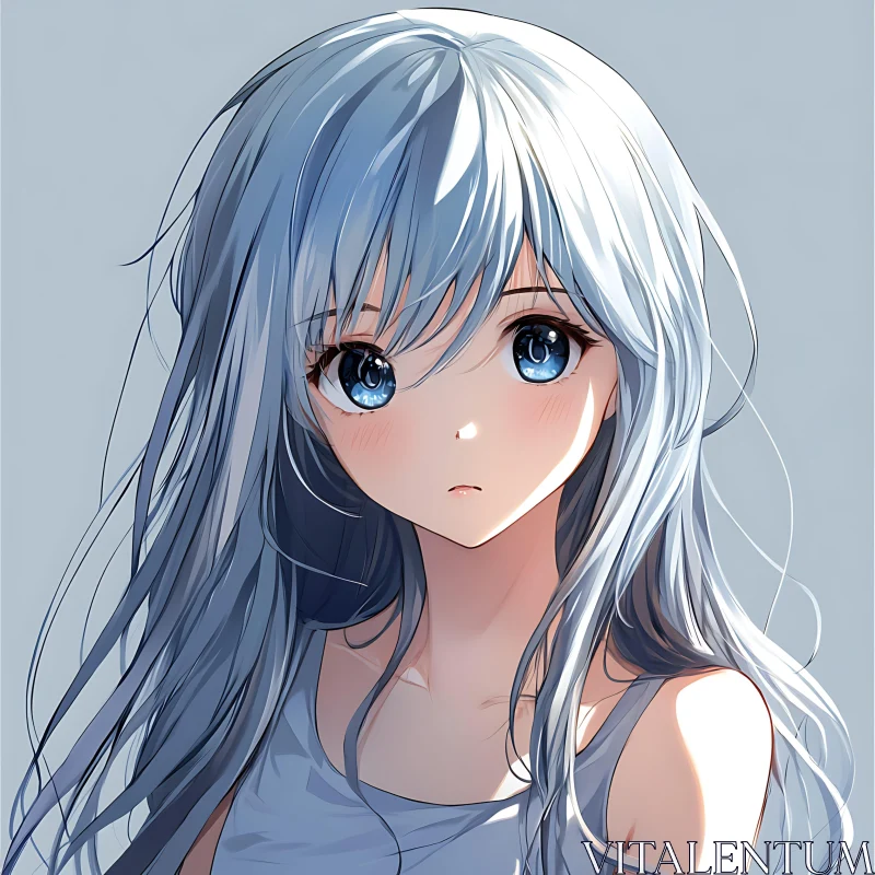 Portrait of Anime Girl with Blue Hair AI Image