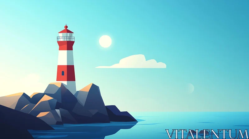 Coastal Lighthouse Scene on a Sunny Day AI Image