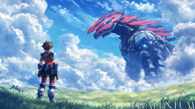 Epic Anime Showdown: Young Hero vs Massive Robot AI Image