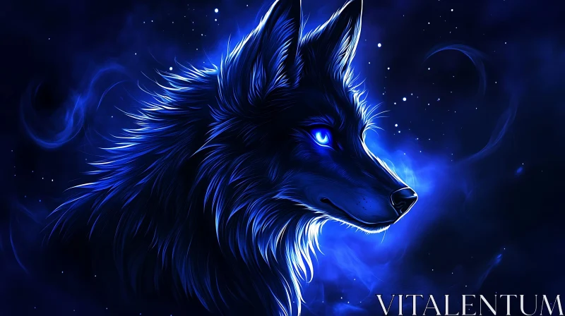 Mystic Wolf in Blue Light AI Image