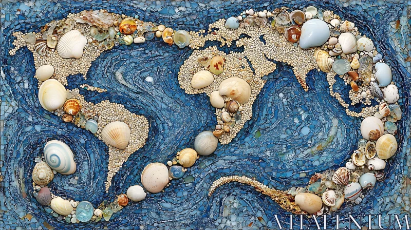 AI ART Oceanic World Map Seashell Mosaic