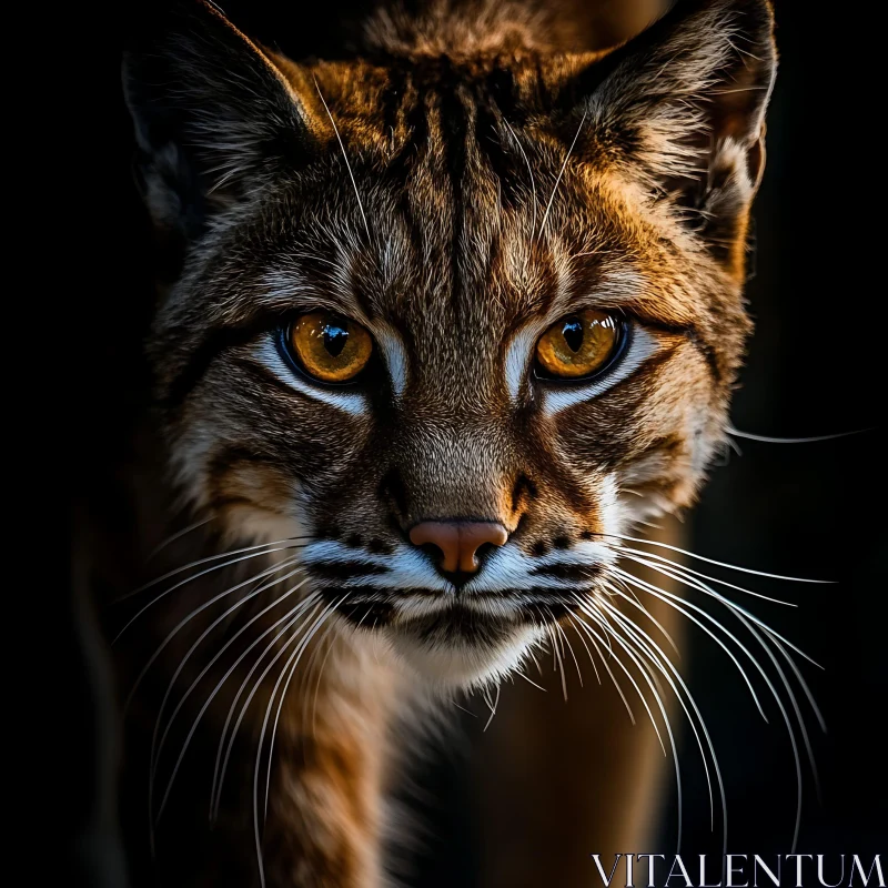 Bobcat Stare: Amber Eyes in the Dark AI Image