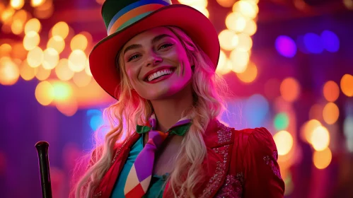 Woman in Red Hat Smiling