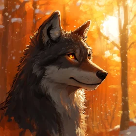 Golden Forest Wolf Portrait Artwork