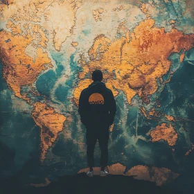 Man Gazing at World Map Art