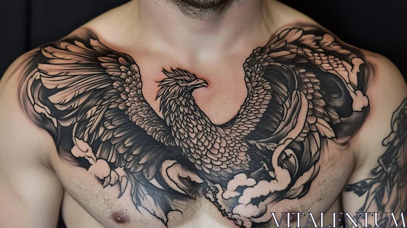 AI ART Grayscale Phoenix Tattoo on Chest