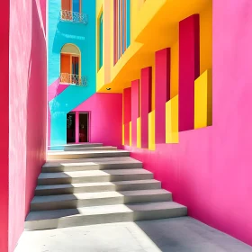 Vibrant Architectural Building with Staircase