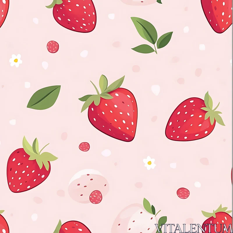 Fresh Strawberry and Leaf Pattern AI Image