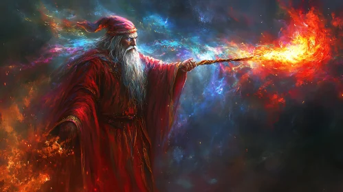 Mystic Wizard Conjuring Fire Magic