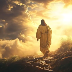 Person in Robe Walking Toward the Sky