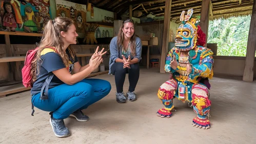 Women Watching a Masked Performer