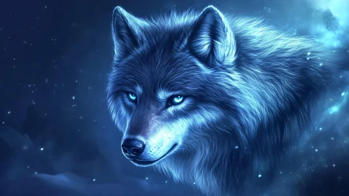 Mystical Wolf in Blue Light