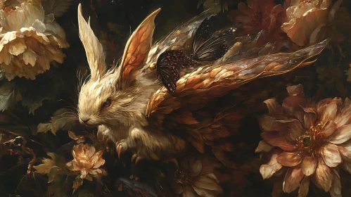 Floral Rabbit with Butterfly Wings