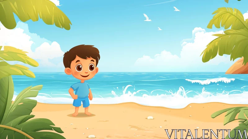 AI ART Cartoon Boy Enjoying Summer Beach