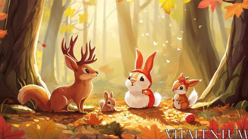 AI ART Cartoon Animals in Autumn Woods