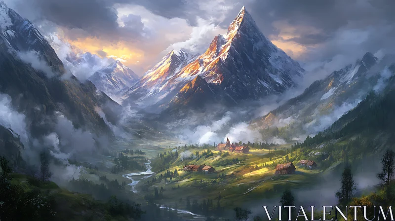 Serene Mountain Valley Scene AI Image