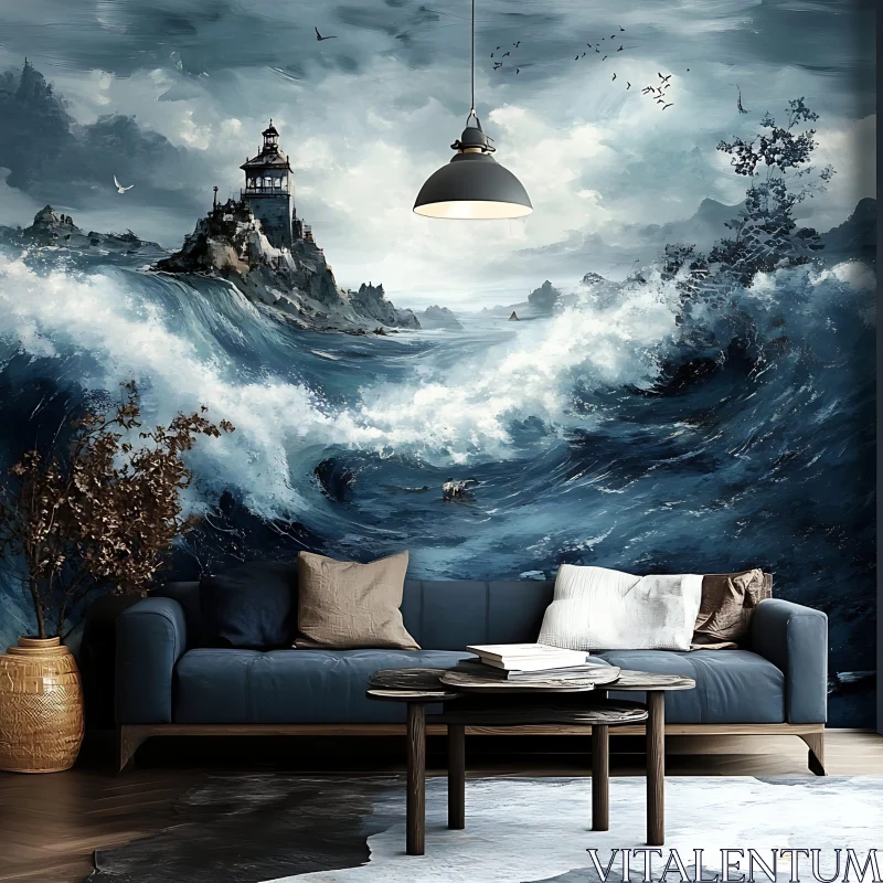 Coastal Interior Design with Ocean View AI Image