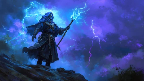 Mystical Wizard in a Thunderstorm