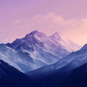 Snowy Mountain Range at Dusk