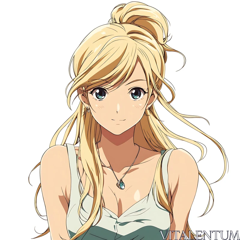 Blonde Anime Girl with Gentle Smile AI Image