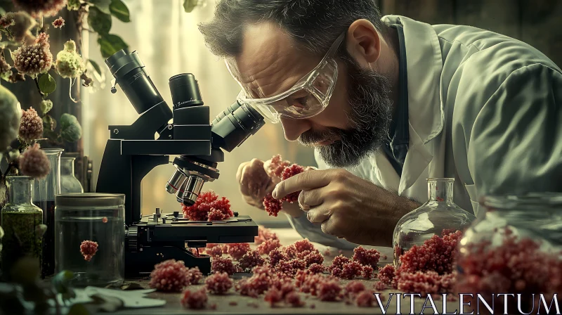 Scientist Inspecting Sample Under Microscope AI Image