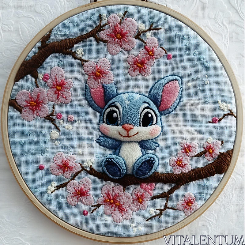 AI ART Handmade Embroidery Art with Cartoon and Flowers