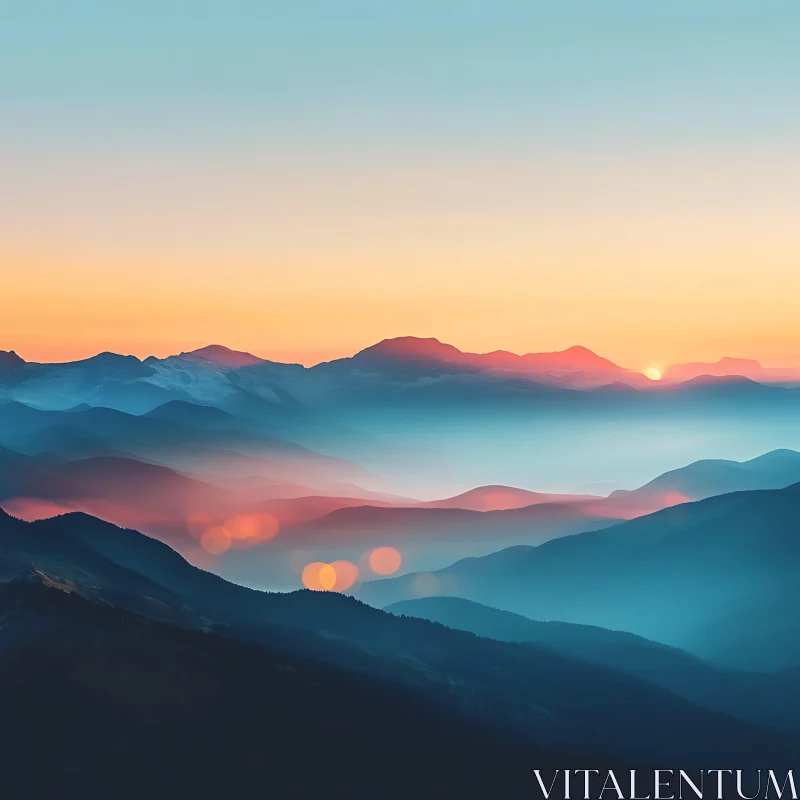 Peaceful Mountain Range at Sunrise AI Image