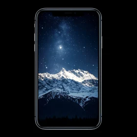 Snowy Mountain Peak and Starry Night