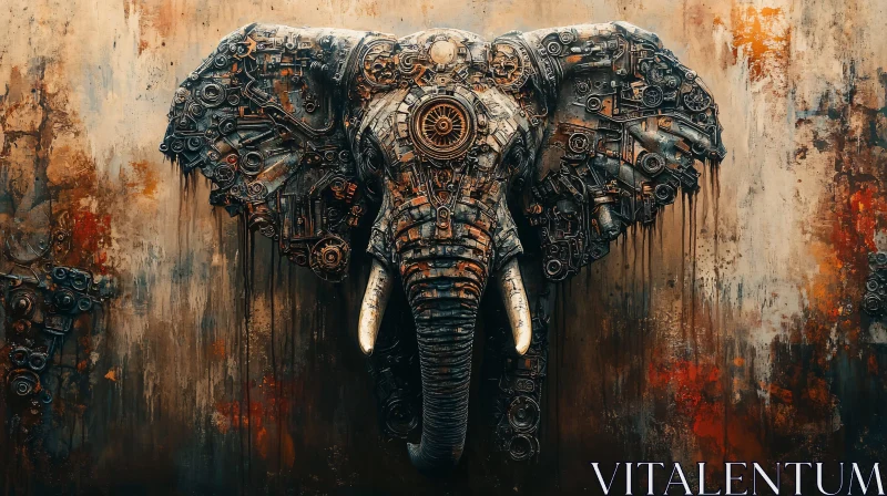 AI ART Industrial Steampunk Elephant Illustration