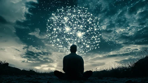 Person Meditating Under Starry Sky