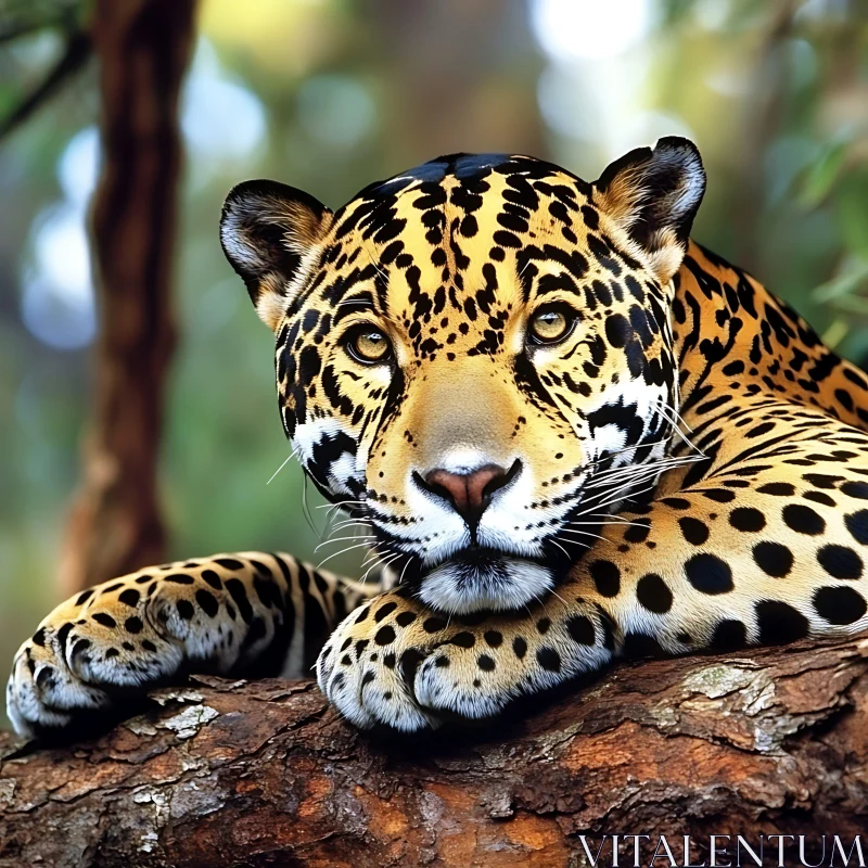 Resting Jaguar on a Tree Branch AI Image