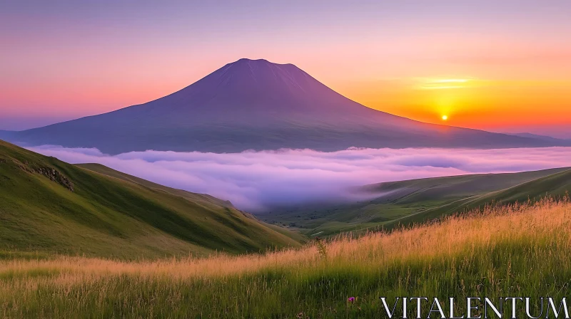 Picturesque Mountain Landscape at Sunset AI Image