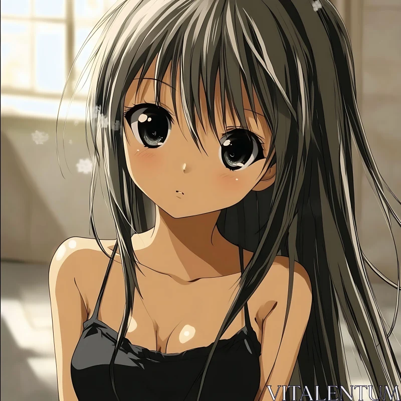 Cute Anime Girl in Black Tank Top AI Image