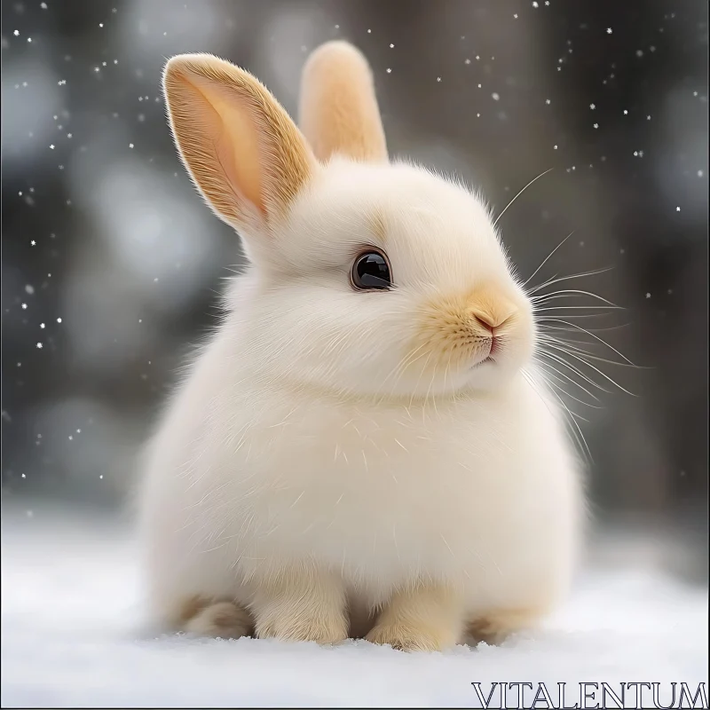 Fluffy Rabbit Portrait in Winter Wonderland AI Image