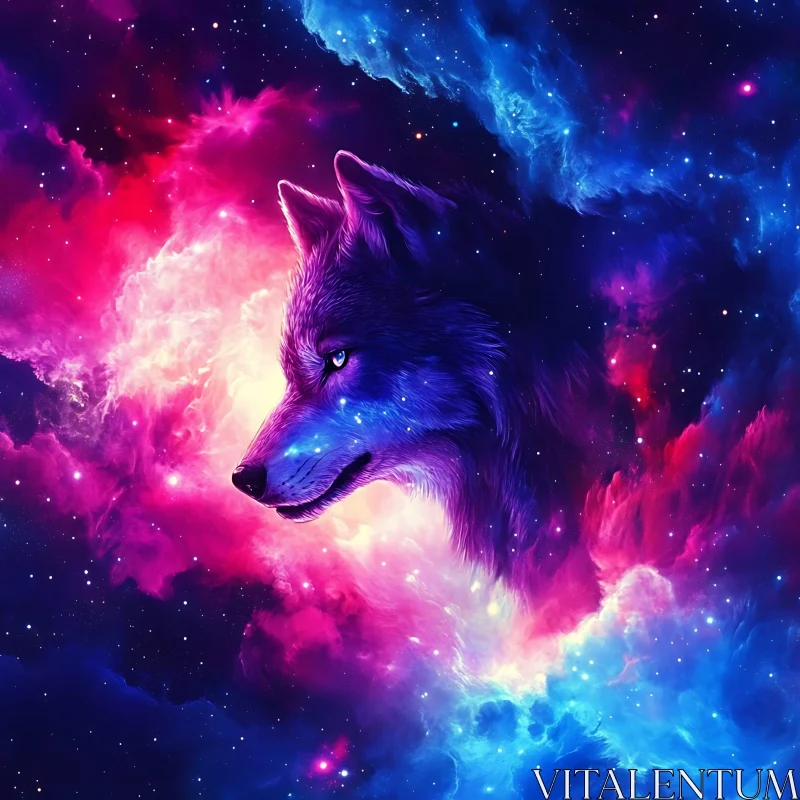 Wolf in Nebula AI Image