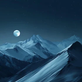 Snowy Mountains Under Moonlight