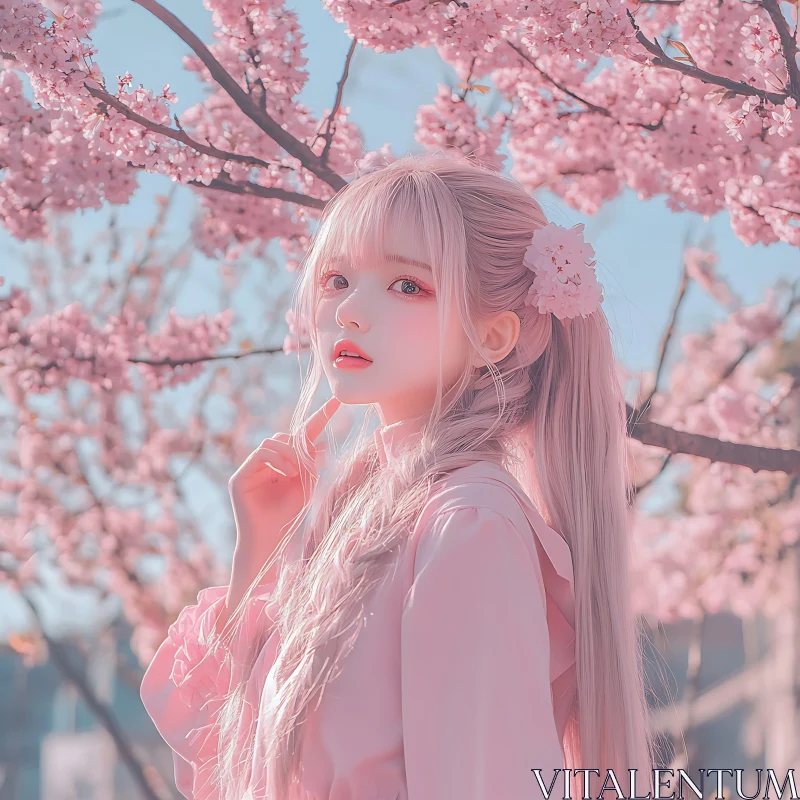 Spring Portrait in Pink and Blue AI Image