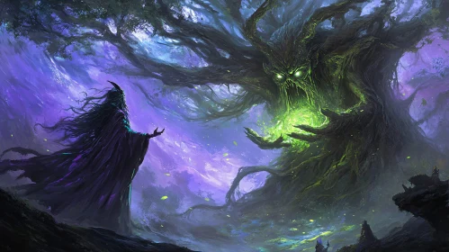 Wizard Confronting the Ancient Tree